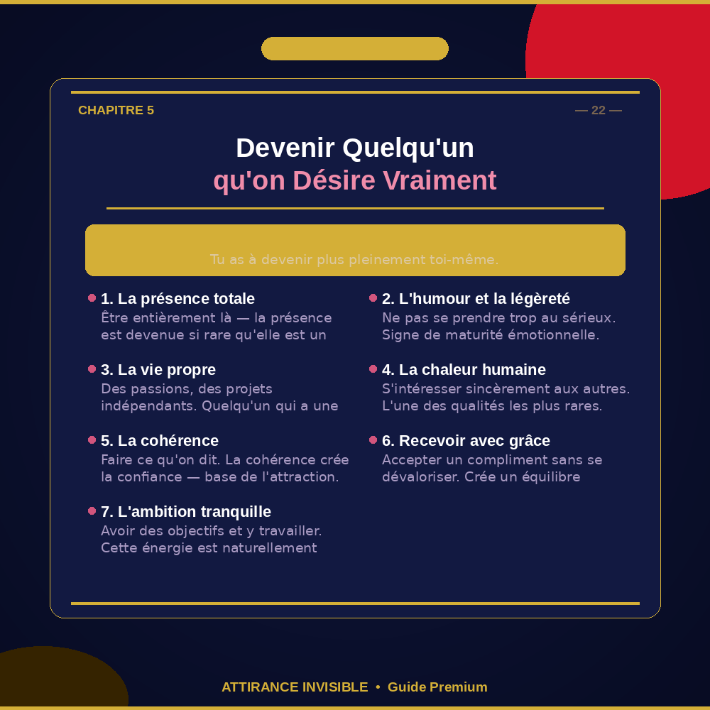 Attirance Invisible — Guide Premium PDF Comment attirer, séduire et garder quelqu’un en étant pleinement toi-même. Guide PDF premium · 60+ pages · 6 exclusifs bonus · Téléchargement instantané